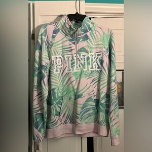 VS PINK women’s palm tree print quarter zip sweatshirt, size small